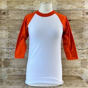 Soffe Youth Large 14-16 Baseball Raglan Tee Orange White 3/4‎ Sleeve Shirt